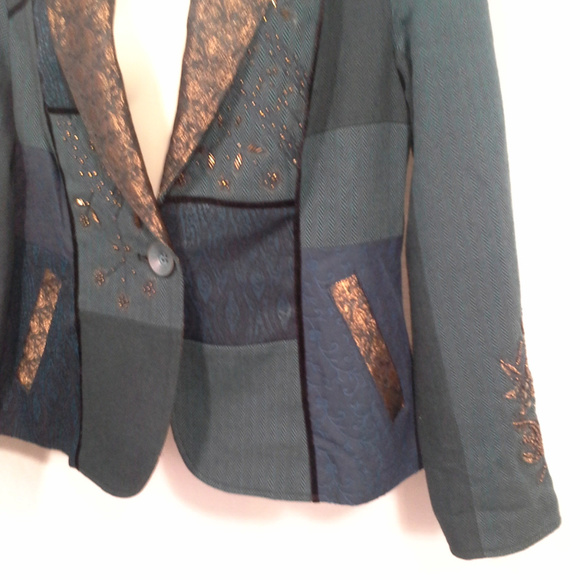 Coldwater Creek Jackets & Blazers - Coldwater Creek jacket Size 8 Green patchwork  Blue copper brown Beaded